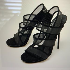 Gucci Black Suede and Mesh Betty Slingback Sandal Size 38